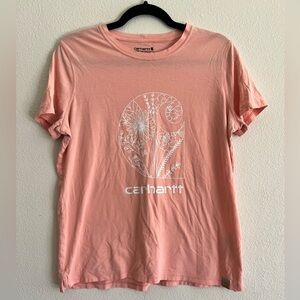 Carhartt Pink T-Shirt White Floral Graphic - Large